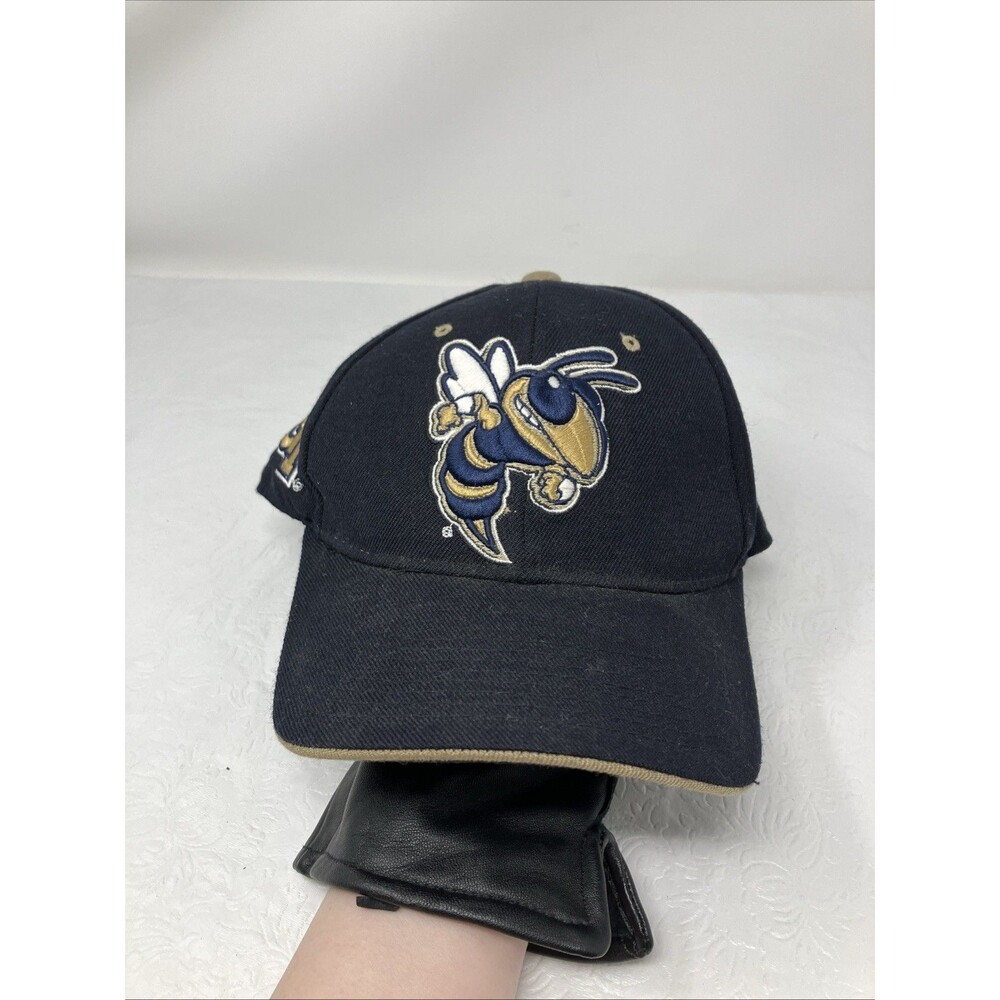 VTG NCAA GT Yellow Jackets Logo Fitted 7-1/8 Hat 90s Zephyr Wool Blend Black